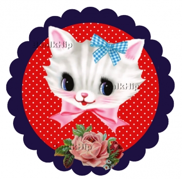 Strijkapplicatie Lovely Kitty rood-blauw